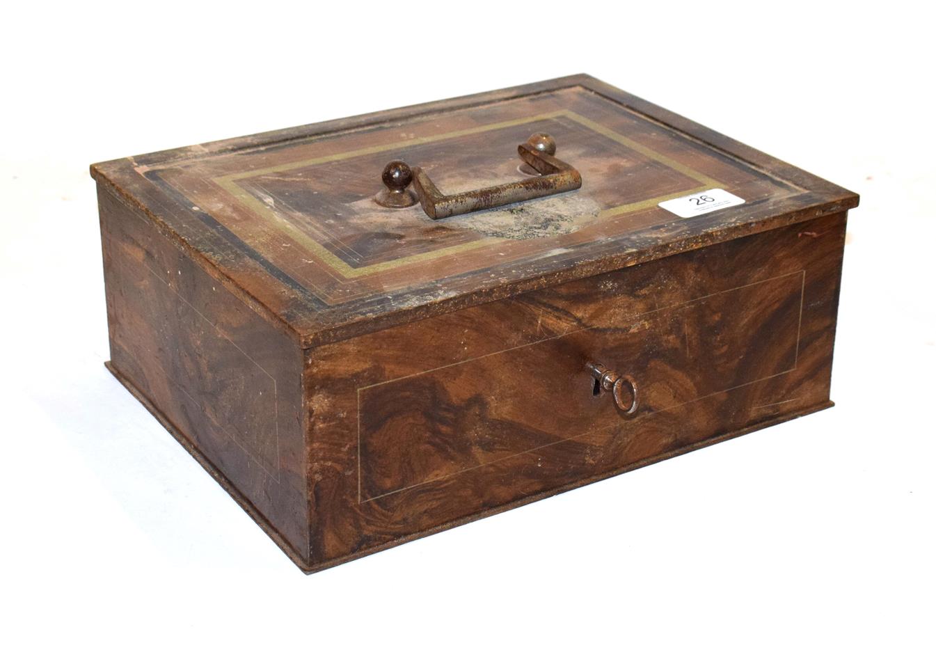 A World War II German Third Reich grain simulated tole ware metal strong box, marked Deuteche