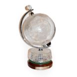 A Waterford cut glass table globe on an oak base bearing presentation plaque, 59cm high . Good