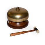 A brass fraternity mess bell, of mushroom form, engraved ''PRESENTED TO No.222 EALING MESS BY