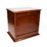An Edwardian inlaid mahogany specimen box, with tambour front, fitted interior and pop-up section,