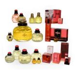 Collection of Yves Saint Laurent Paris dummy factices and scent bottles of varying sizes (on tray)