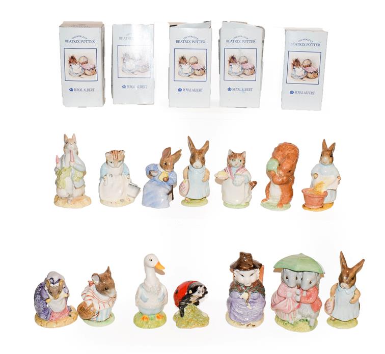 Fourteen boxed Royal Albert Beatrix Potter figures, to include; Cottontail, Mrs Flopsy Bunny x2,