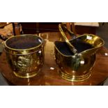 Two brass coal buckets