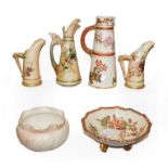 A quantity of Royal Worcester blush ware, including a pair of tusk ewers painted with flowers, a