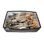 A box of silver plated cutlery and a small quantity of silver including a provincial teaspoon, by