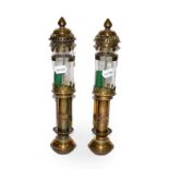A pair of reproduction brass wall sconces, after Great Western Railway originals, 35cm high