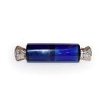 A Victorian faceted Bristol blue glass double scent bottle with white metal tops, 10.25cm. One