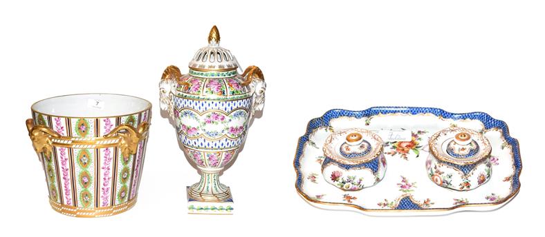 A 20th century Dresden Neo-Classical style jardiniere 22cm and rose jar 38cm, both ornamented with