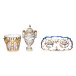 A 20th century Dresden Neo-Classical style jardiniere 22cm and rose jar 38cm, both ornamented with