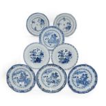 A collection of 18th century Chinese blue and white plates, comprising four painted in underglaze