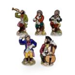 Meissen style five part Monkey band orchestra . Violinist with a loss to the bow cellist with a loss