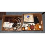 Two boxes of assorted items including a silver plated tea service, Hornsea Saffron teawares,