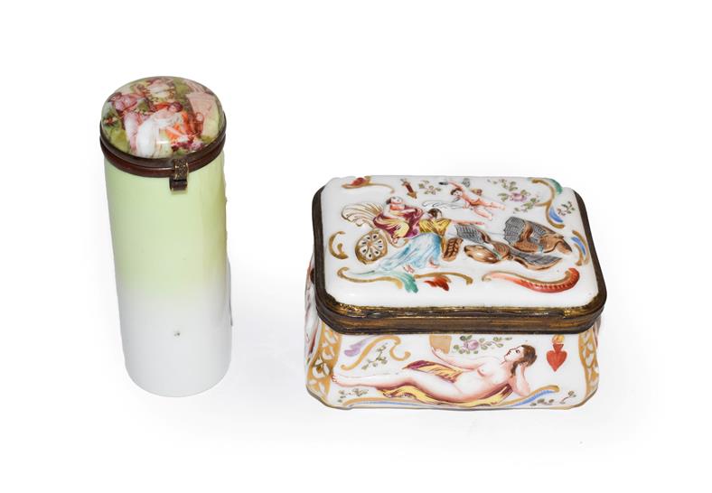 A 19th century Italian porcelain table snuff box in the Capodimonte style, moulded with Classical