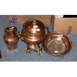 A 19th century copper tea urn, the cover with stamped marks ''I&W MARSHALL, EDINBURGH'', 41cm