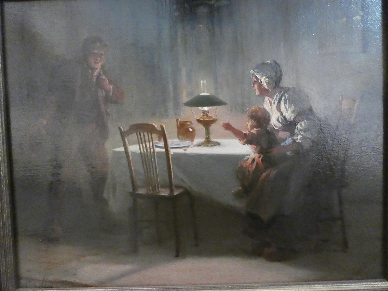 Alexander Rosell (1859-1922) Pair of interior scenes, figures by lamplight, oil on canvas, signed, - Image 2 of 3