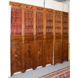 Six Chinese carved wood doors/panels, each 210cm by 39cm (6)