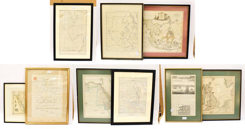 A quantity of framed and glazed maps to include East Indies, Arabia, Sudan, British Isles, 35cm by