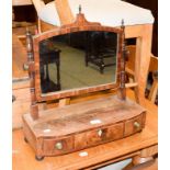 A Regency mahogany inlaid dressing table mirror, with turned supports and ivory escutcheon, 48cm