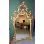 A carved and gilt composition Rococo style mirror decorated with scrolling acanthus leaves, 184cm by