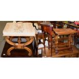 A reproduction mahogany gate-leg occasional table, a Victorian walnut stool; and a nest of three