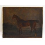 English school (19th Century) bay horse in a landscape, oil on canvas, 53cm by 69cm. Very dirty. The