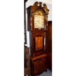 A Victorian oak and mahogany cased thirty-hour longcase clock, with painted arch-top dial,