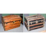Two 19th century wood and metal bound dome-top steamer trunks, largest 84cm by 48cm by 60cm high (2)