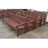 Four wooden slatback benches 250cm