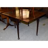 A George II mahogany drop-leaf dining table, on plain supports and pad feet, 112cm (open) by 99cm by