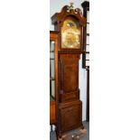 A George III oak and mahogany eight-day longcase clock, with brass arch top dial, silvered chapter