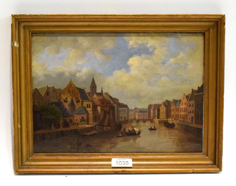 Dutch School (19th Century) canal scene, oil on panel, 22.5cm by 32cm