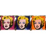 After Andy Warhol, three pop art oils of Marilyn Monroe, 90cm by 90cm (3)