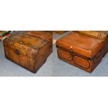 A 19th century tole ware tin travel trunk, 76cm by 52cm by 52cm high together with another similar