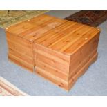 A pair modern pine blanket boxes, 90cm by 57cm by 56cm high (2)