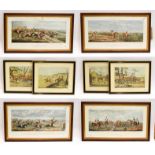 A set of John Dean Paul racing and hunting prints, Leicestershire, 33cm by 63cm, together with a set