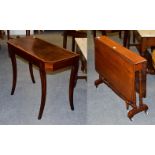 A Regency mahogany side table, crossbanded in satinwood, 91cm by 42cm by 71cm high; together with