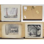 George Soper (1870-1942) folio with three works, charcoal and watercolour, interior and landscape