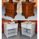 A pair of three drawer bedside chests, raised on bracket feet, 58cm by 46cm, 72.5cm high, together