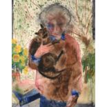 Norman Adams RA (1927-2005) ''Self Portrait holding Siegfried the Burmese Cat'' Initialled,