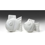 Darren Yeadon (b.1970) Mother and baby fish Signed, Carrara marble, 19cm and 14cm high