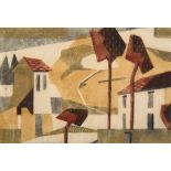 Edith Lawrence (1890-1973) Houses and trees Signed and numbered 4/50, linocut, 22cm by 32.5cm