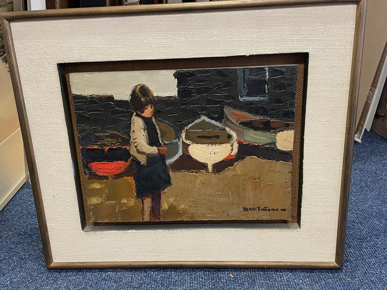 Donald McIntyre RCA (1923-2009) Scottish Girl before fishing boats Signed, oil on board, 29.5cm by - Image 2 of 6