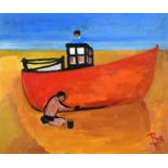 Eileen Bell (1907-2005) ''Working on Boat'' Monogrammed and dated (19)88, inscribed verso, oil on