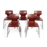 Five Flototto (Germany) Pagwood Pagholz Stackable Dining Chairs, designed by Adam Stegner, on