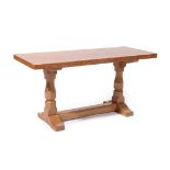 Workshop of Robert Mouseman Thompson (Kilburn): An English Oak 3ft Refectory Coffee Table, the adzed