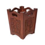 An Arts & Crafts Carved Oak Waste Paper Bin, each side carved with scrolls and florets, unmarked,