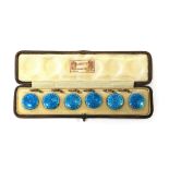 A Set of Six Liberty & Co, Blue Guilloché Enamel Dress Shirt Studs, each 2cm diameter with loops, in