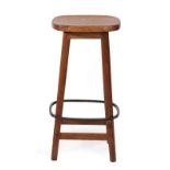 Workshop of Robert Mouseman Thompson (Kilburn): An English Oak Bar Stool, circa 1970's, shaped adzed