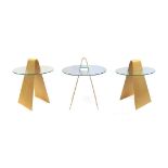 A Set of Three Birch Plywood and Glass Side Tables, possibly designed by Hans Peter Weidmann for