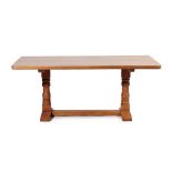 Cat and Mouseman: Lyndon Hammell (Harmby): An English Oak Refectory Dining Table, the adzed